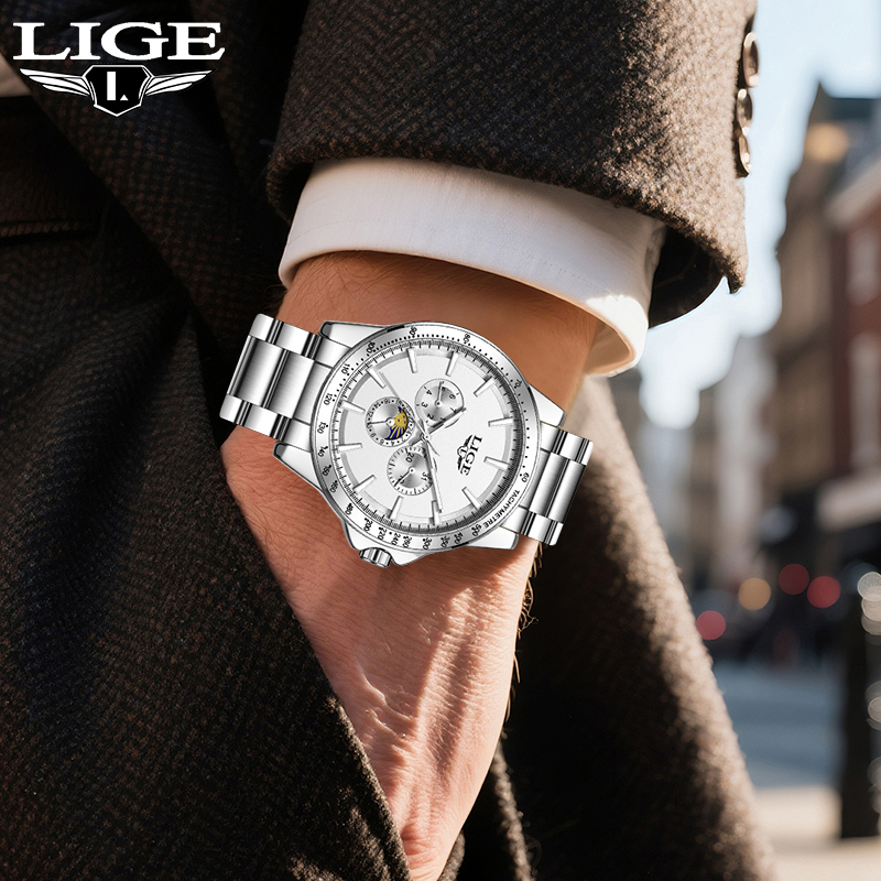 Luxury Watch Moon Phase - LIGE лучший бренд, роскошные кварцевые мужские