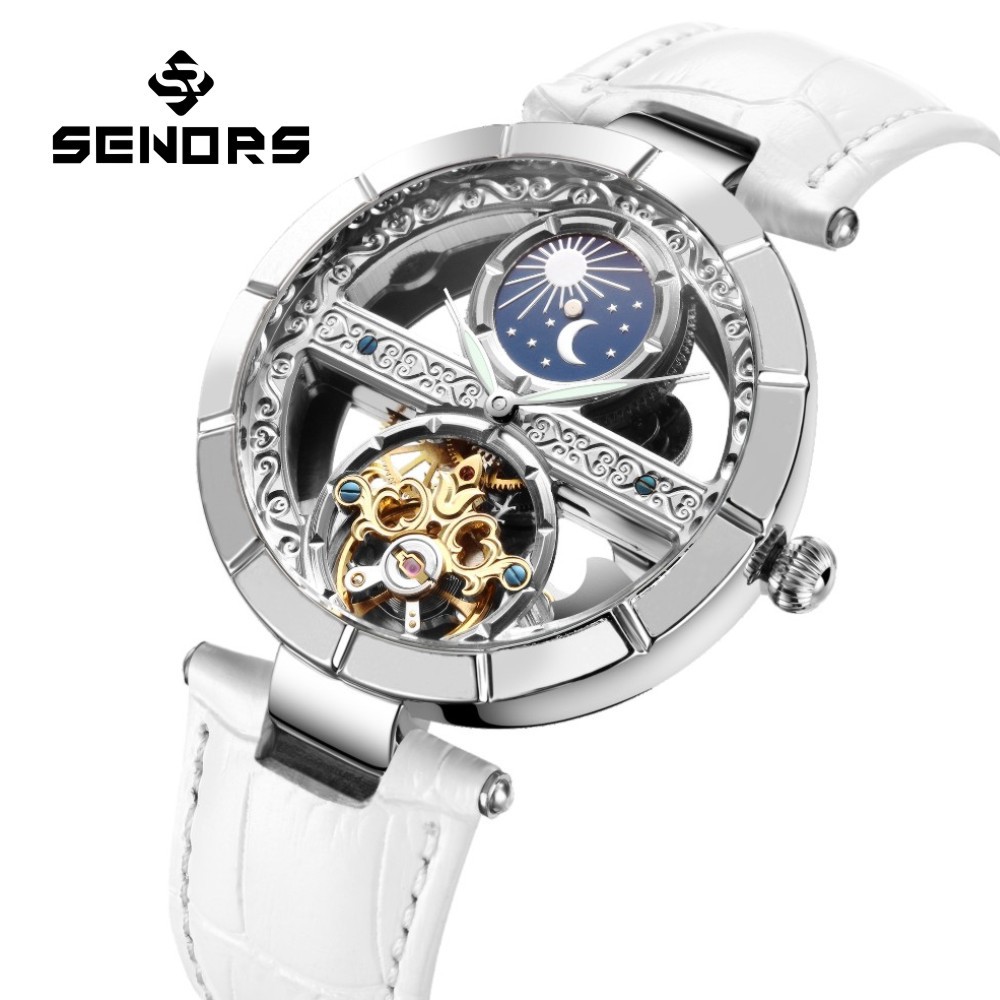 Luxury Watch Moon Phase - Женские Водонепроницаемые механические часы-скелетоны с турбийоном