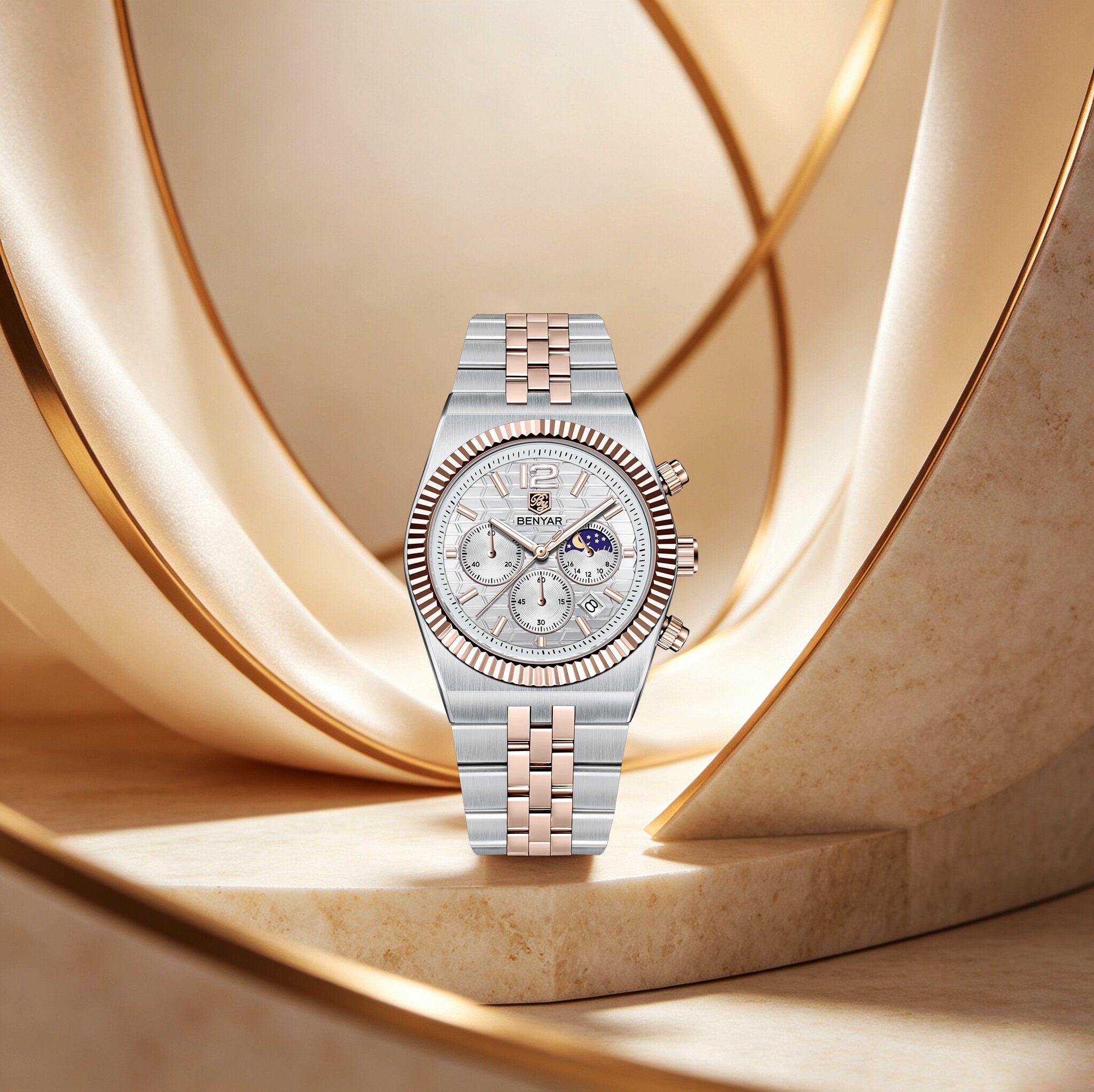 BENYAR Роскошные двухцветные м – обзор и цена Luxury Watch Moon Phase