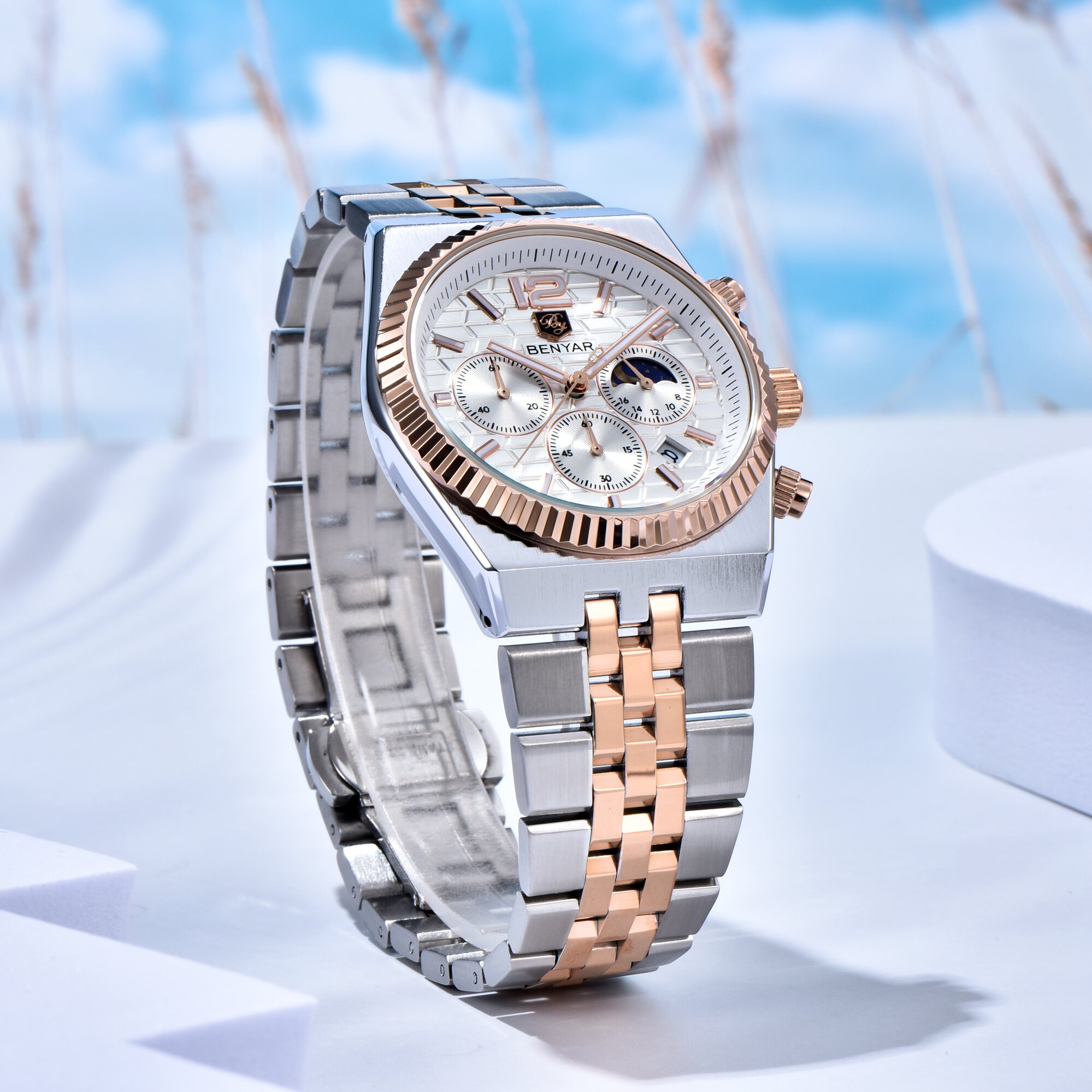 BENYAR Роскошные двухцветные м – обзор и цена Luxury Watch Moon Phase
