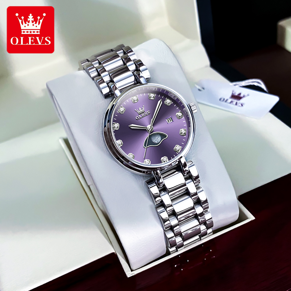 OLEVS элегантные модные фиолет – обзор и цена Luxury Watch Moon Phase