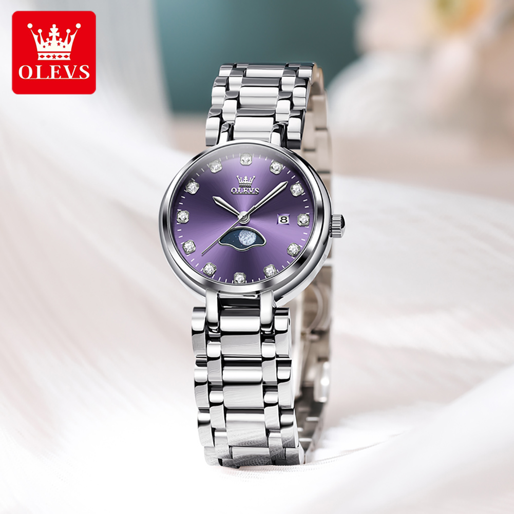 OLEVS элегантные модные фиолет – обзор и цена Luxury Watch Moon Phase