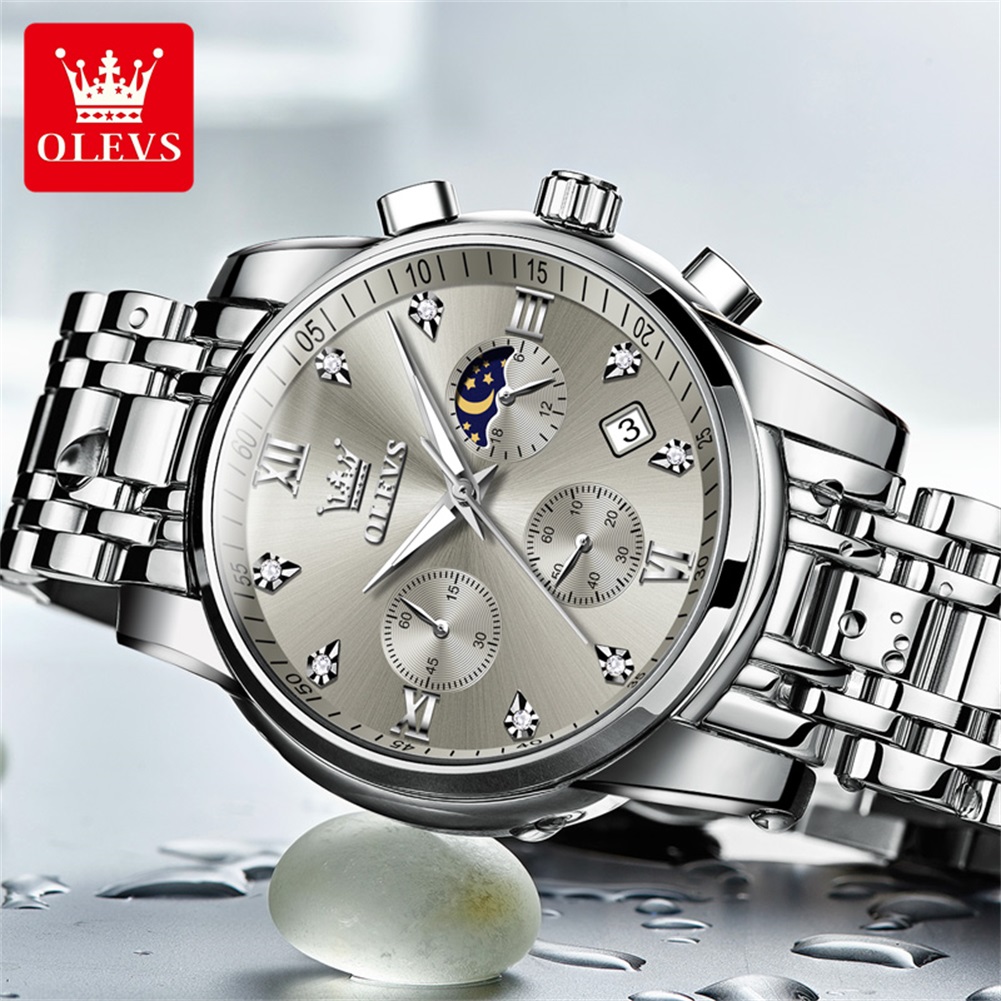 OLEVS 2858 Кварцевые часы для  – обзор и цена Luxury Watch Moon Phase